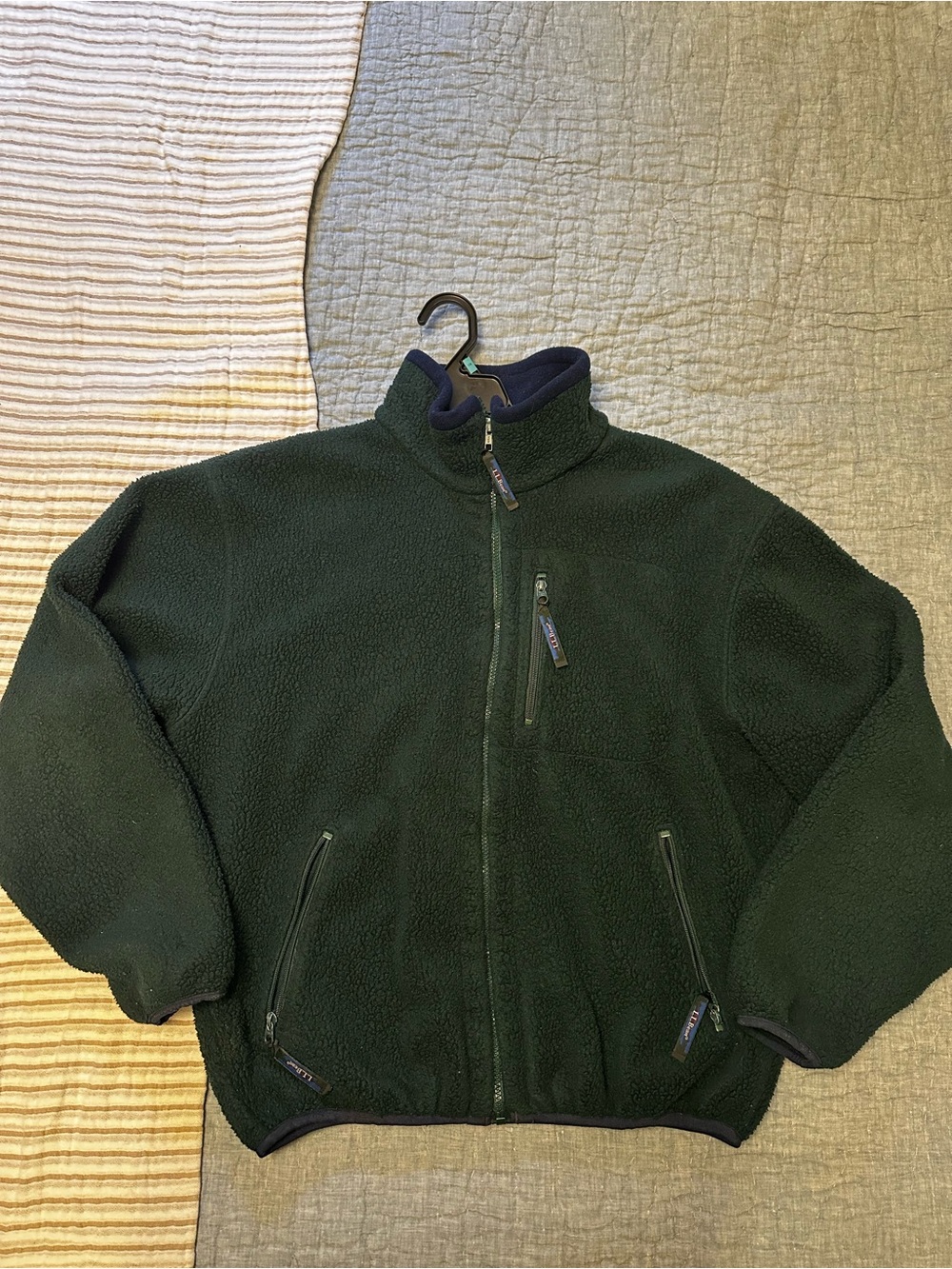LL Bean 90s Men's Dark Green Full-Zip Fleece Jacket